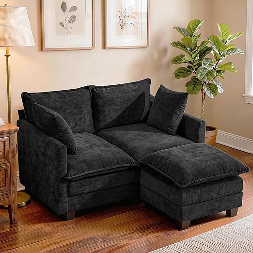 Compact Chenille Loveseat Sofa with Deep Seat & Detachable Cover