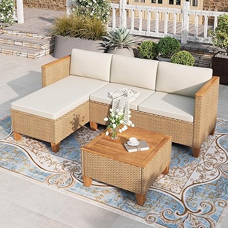 Outdoor Wicker Sectional Patio Furniture Set with Coffee Table