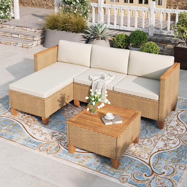 Outdoor Wicker Sectional Patio Furniture Set with Coffee Table