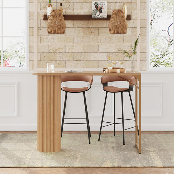 55" Fluted Wood Bar Table with Metal Frame