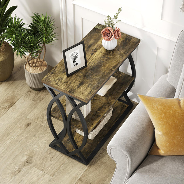 3-Tier Narrow End Table with Storage Shelves