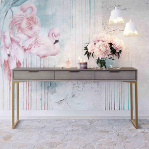 Shagreen Console Table with Brass Legs & 3 Drawers