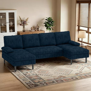 U-Shaped Sectional Sofa with Double Chaise Lounge, 101" Chenille 4-Seat Couch