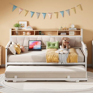 Twin Daybed with Trundle, Storage Headboard & Charging Station