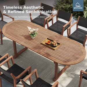 9-Piece Outdoor Patio Dining Set – Expandable Acacia Wood Table & Rattan Chairs