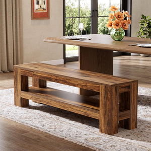 59" Wooden Dining Bench with Storage Shelf