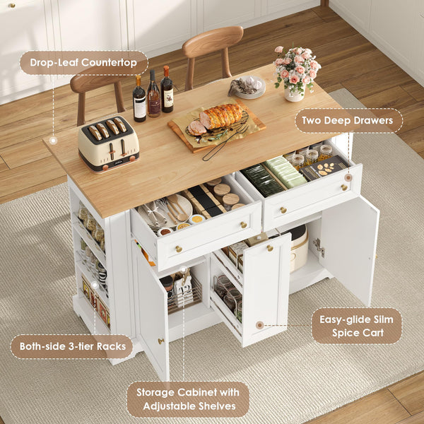 Kitchen Island with Storage & Drop Leaf Countertop