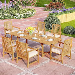Extendable Acacia Wood Outdoor Dining Set with Cushioned Chairs