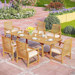 Extendable Acacia Wood Outdoor Dining Set with Cushioned Chairs