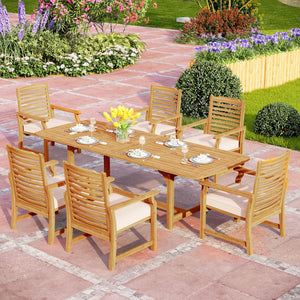 Extendable Acacia Wood Outdoor Dining Set with Cushioned Chairs
