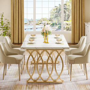 63" Rectangular Dining Table for 4–6 | Faux Marble Top & Gold Metal Legs