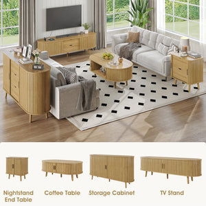 Oval Coffee Table with Sliding Tambour Door & Hidden Storage