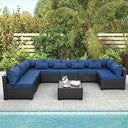 9-Piece Outdoor Wicker Sectional Patio Furniture Set with Glass Table & Cushions