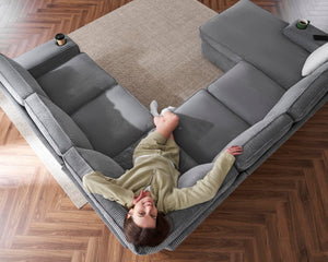 U-Shaped Sectional Sofa with Storage Chaise & Charging Ports