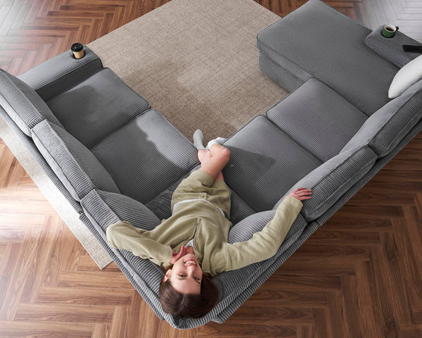 U-Shaped Sectional Sofa with Storage Chaise & Charging Ports
