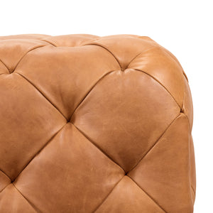Large Square Tufted Leather Ottoman – Cognac Tan