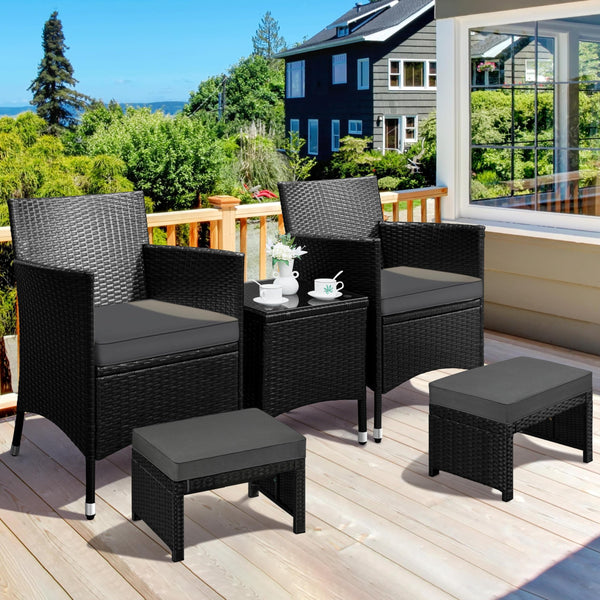Outdoor Wicker Ottoman Set of 2 with Removable Cushion