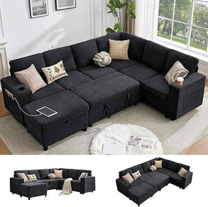 107" U-Shaped Sectional Sleeper Sofa with Pull-Out Bed
