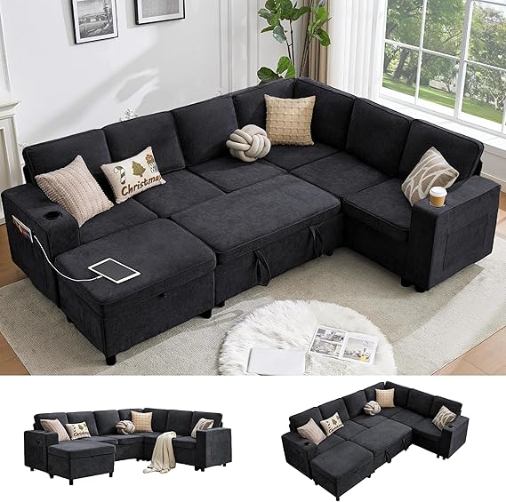 107" U-Shaped Sectional Sleeper Sofa with Pull-Out Bed
