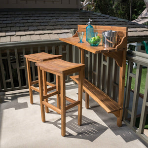 Outdoor Acacia Wood Balcony Bar Set, 3-Piece