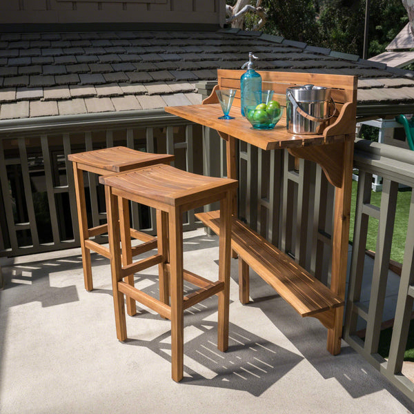 Outdoor Acacia Wood Balcony Bar Set, 3-Piece