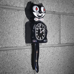 Black Jeweled Cat Wall Clock – Analog Silent Battery Powered