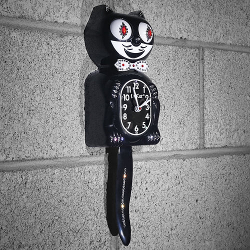 Black Jeweled Cat Wall Clock – Analog Silent Battery Powered