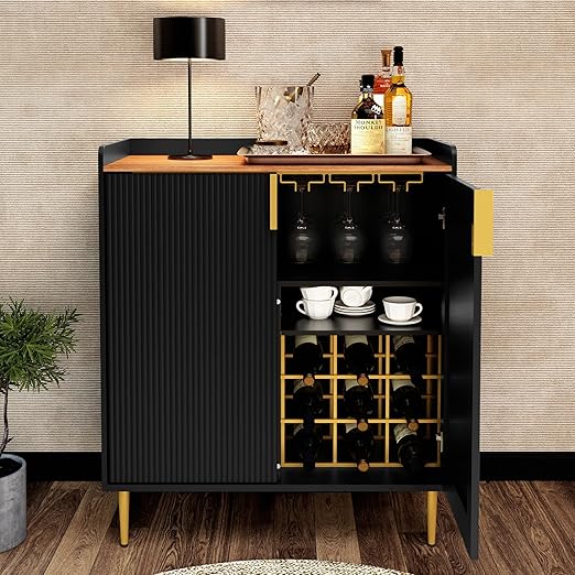 Bar Cabinet with Wine Rack & Stemware Holders