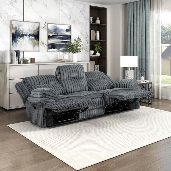 Corduroy Reclining Sofa Set with Pillow Top Arms & Pocket Coil Cushions
