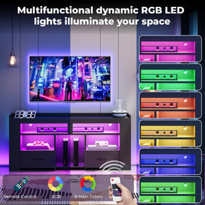 TV Stand with Drawers, LED Lights & Charging Station for 50–70 Inch TVs