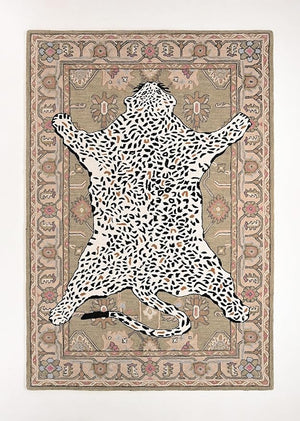 Handmade Leopard Print Wool Area Rug – 5' x 8' Rectangular
