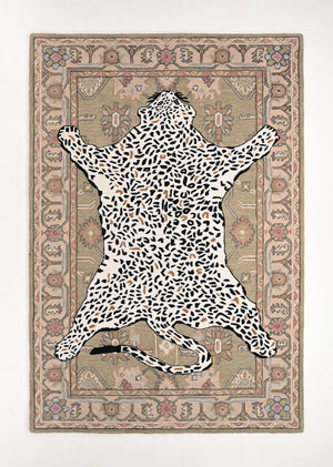 Leopard Print Wool Area Rug – Hand-Tufted, 5x8