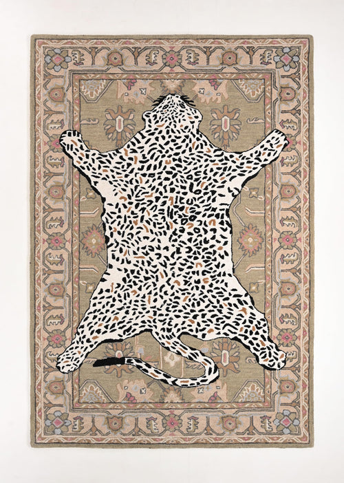 Leopard Print Wool Area Rug – Hand-Tufted, 5x8