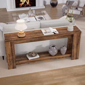 70.9" Extra Long Console Table with Storage – 2-Tier Farmhouse Entryway Table