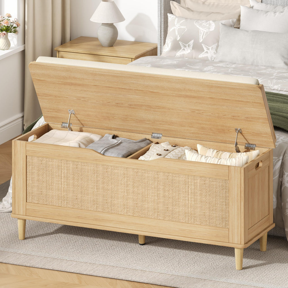 47.2" Rattan Storage Bench with Padded Seat