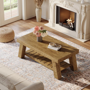 2-Tier Farmhouse Coffee Table with Storage Shelf