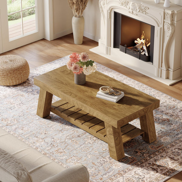 2-Tier Farmhouse Coffee Table with Storage Shelf