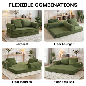 4-in-1 Convertible Modular Floor Sofa Bed — Corduroy Sectional Couch