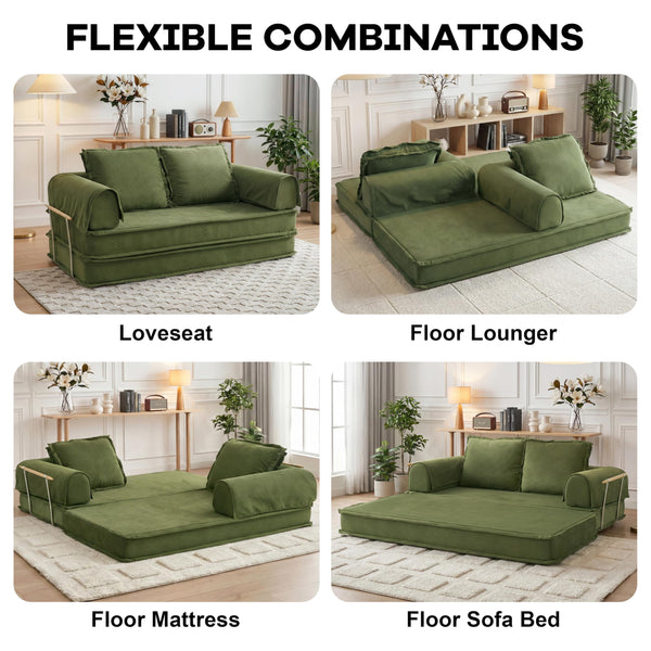 4-in-1 Convertible Modular Floor Sofa Bed — Corduroy Sectional Couch