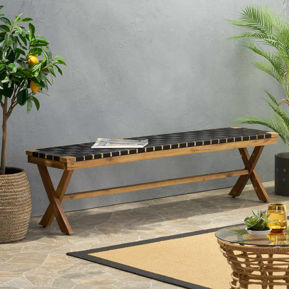Acacia Wood Outdoor Bench with Rope Seating