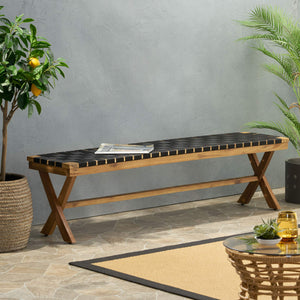Acacia Wood Outdoor Bench with Rope Seating