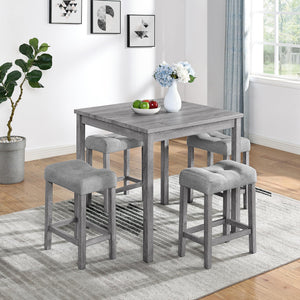 5-Piece Counter Height Dining Set with 4 Upholstered Bar Stools