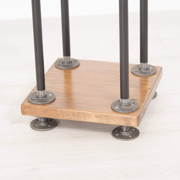 Industrial Pipe & Cedar Wood 4-Way Clothing Rack with Shelves
