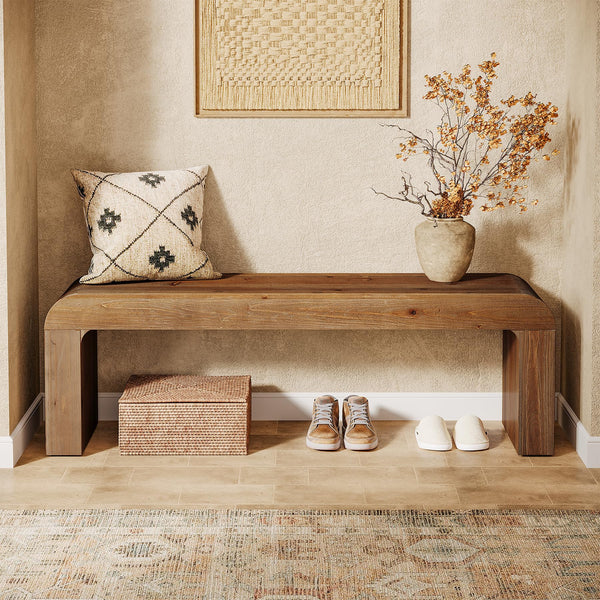 Solid Wood Dining Bench 55-Inch | Indoor Entryway & Bedroom Bench