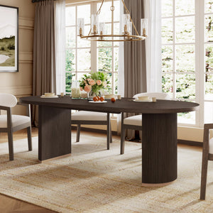 Oval Top Dining Table – Pedestal Base, Seats 6, Dark Brown