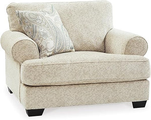 Beige Chenille Loveseat with Accent Pillows & Rolled Arms