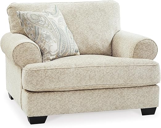 Beige Chenille Loveseat with Accent Pillows & Rolled Arms