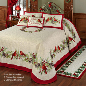 Holiday Bedspread Set with Snowflakes & Cardinals