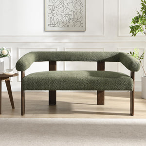 Modern Bouclé Fabric Loveseat – 2-Seater Sofa with Curved Armrests & Rubberwood Frame