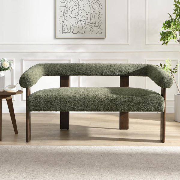 Modern Bouclé Fabric Loveseat – 2-Seater Sofa with Curved Armrests & Rubberwood Frame